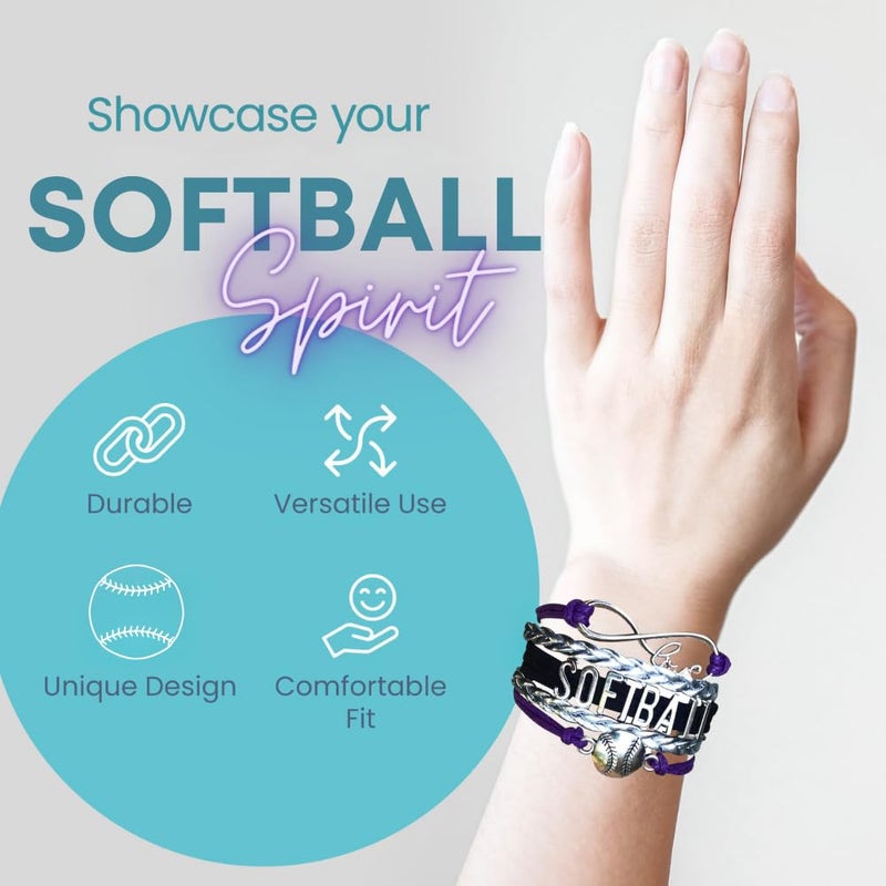 Infinity Collection Sportybella Softball Charm Bracelet (Purple/Silver) - Adjustable Braided Bracelet for Girls, Softball Players, Teams & Coaches - Image 4